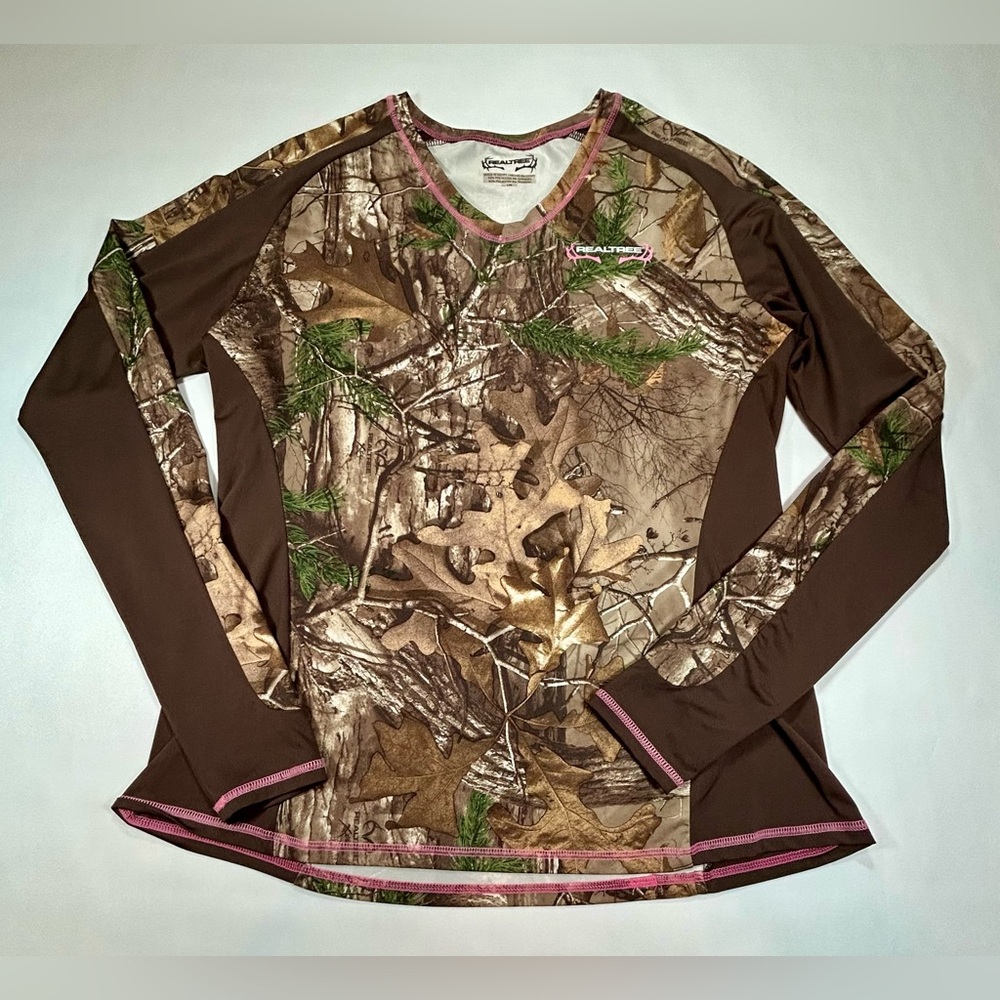 Realtree pink brown camo long sleeve shirt womens Sz Large hunting